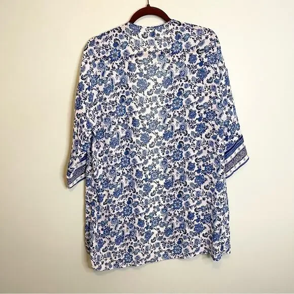 H&M Blue Floral Overthrow Shawl Size Medium - Picture 5 of 9